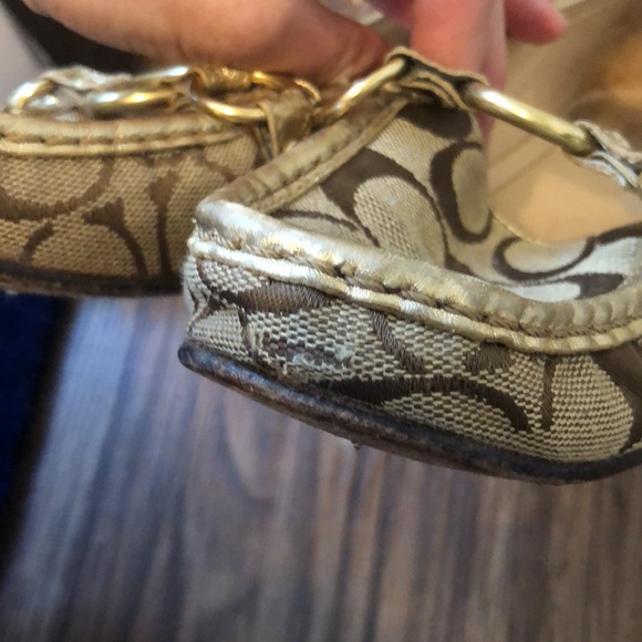 Vintage Coach loafers, gold/brown with gold hardware, size 9 - Picture 12 of 15